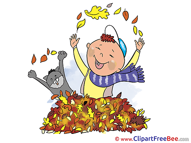 Cat Boy Leaves printable Illustrations Autumn