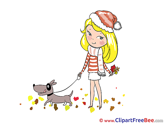 Dog beautiful Girl Autumn Clip Art for free