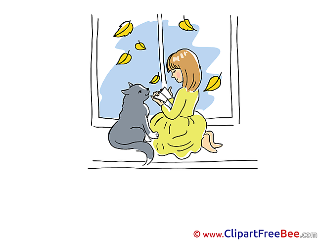 Window Cat and Girl download Clipart Autumn Cliparts