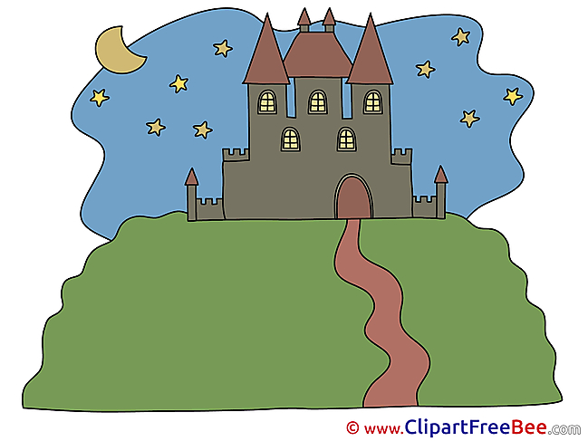 Night Stars Moon Castle printable Illustrations for free