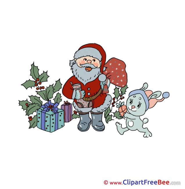 Rabbit Santa Claus printable Illustrations Christmas