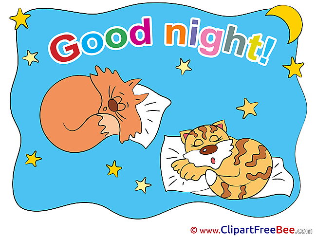 Animals Cats Stars Moon Good Night Clip Art for free