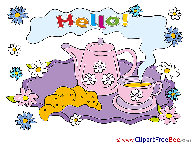 Good Morning Kettle Tea Croissant Hello Clip Art for free