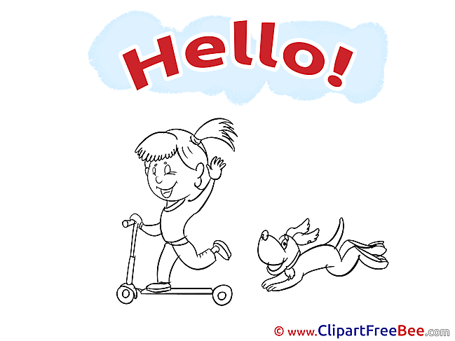 Scooter Dog Girl printable Illustrations Hello