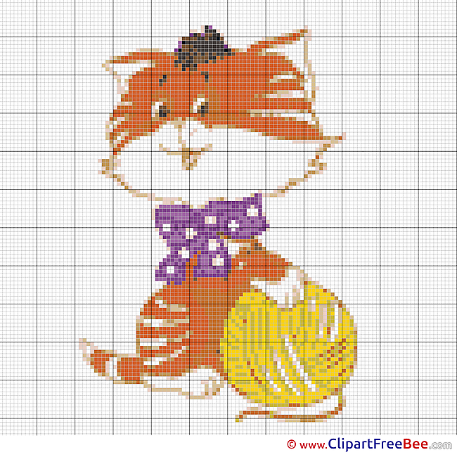 Cat Ball of Yarn free printable Cross Stitches