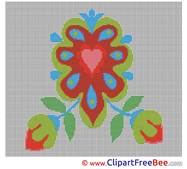 Heart Flowers download printable Cross Stitches