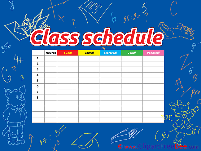 Timetable School Class Schedule download printable Illustrations