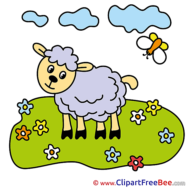 Meadow Sheep Clouds printable Illustrations for free