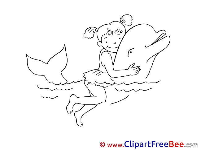 Dolphin with Girl Pics Vacation Illustration