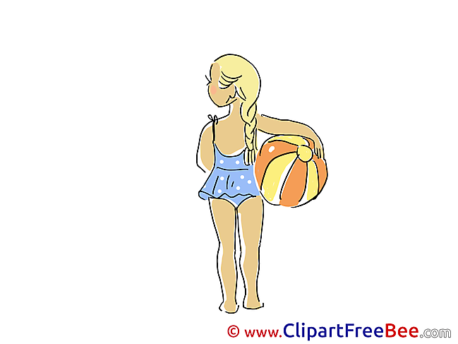 Girl plays Ball Clipart Vacation Illustrations