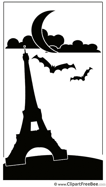 Eiffel Tower Moon Bats printable Halloween Images