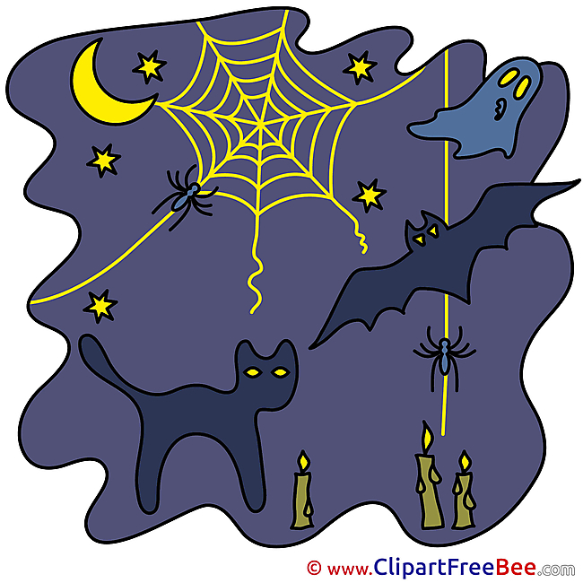 Moon Web Cat Bat printable Illustrations Halloween