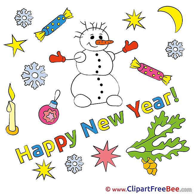 Crescent Snowman download New Year Illustrations