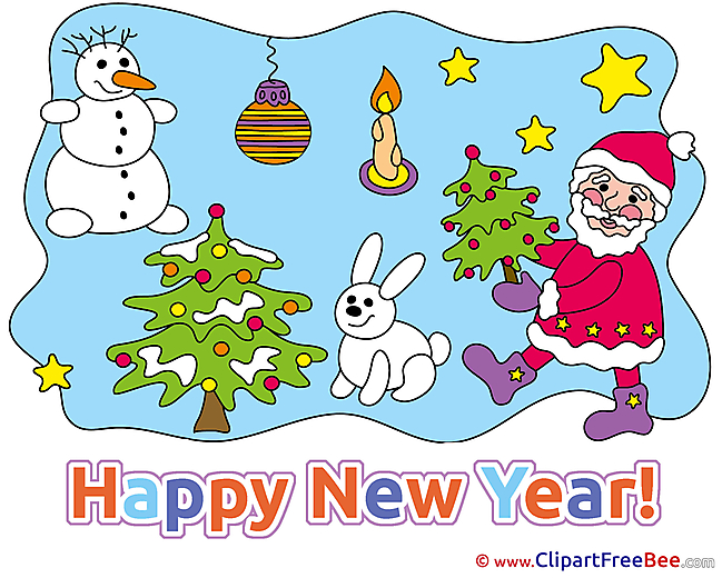 Hare Snowman Santa Claus Pics New Year Illustration