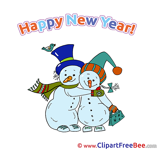 In Love Snowmen Pics New Year Illustration