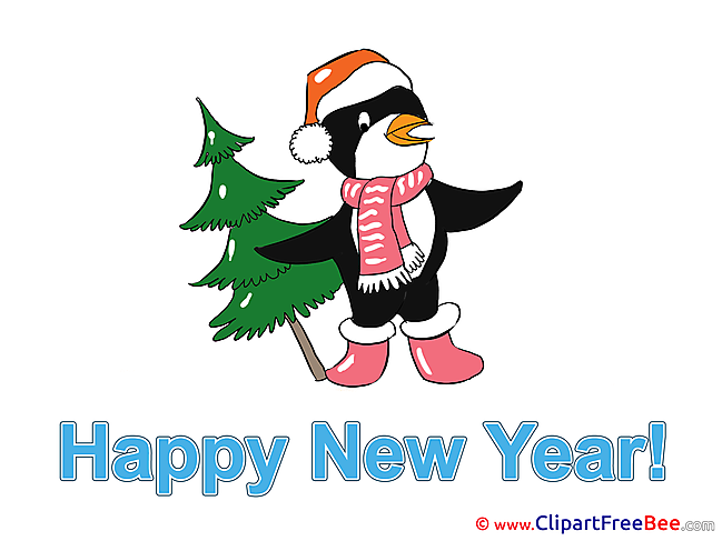 Penguin Tree New Year Clip Art for free