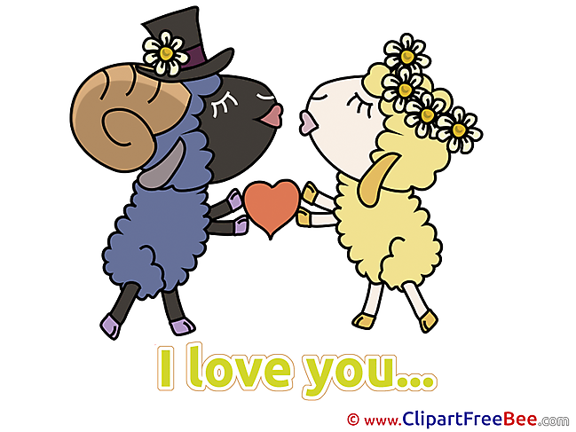 Sheeps Flowers Heart Cliparts I Love You for free