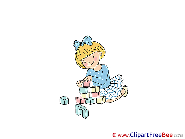 Blocks Girl plays free Illustration Kindergarten