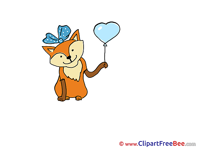 Fox with Balloon Clipart Party Illustrations