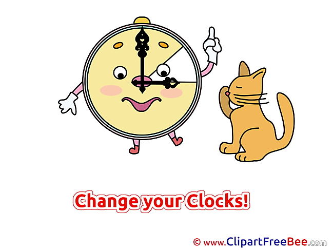 Cat Clock Pics Summer Illustration