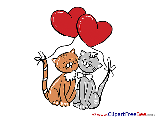 Cats Balloons printable Illustrations Valentine's Day