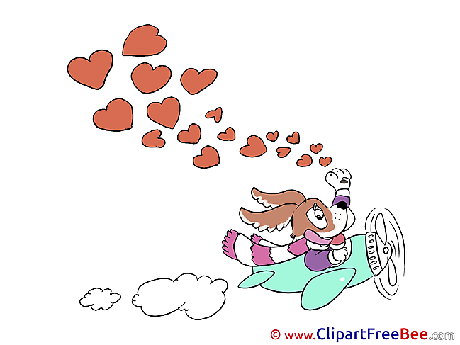 Plane Dog Hearts Valentine's Day Clip Art for free