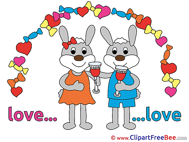 Bunnies Glasses of Wine Cliparts Wedding for free