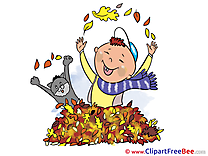 Cat Boy Leaves printable Illustrations Autumn