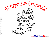 Skate Cat Baby on board Illustrations for free