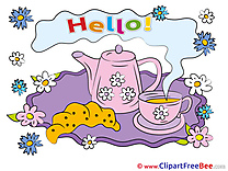 Good Morning Kettle Tea Croissant Hello Clip Art for free