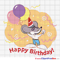 Mouse with Balloons Birthday free Cross Stitches
