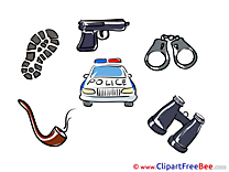 Police Car Pistol Handcuffs download printable Illustrations