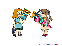 Image Girls Pupils First Day at School Illustrations for free