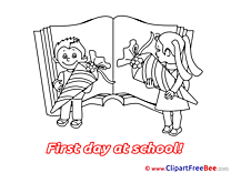 Open Book Children printable Illustrations First Day at School