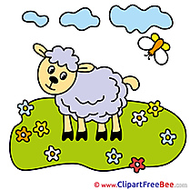 Meadow Sheep Clouds printable Illustrations for free