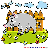 Wid Boar Fence Clouds printable Illustrations for free