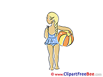 Girl plays Ball Clipart Vacation Illustrations