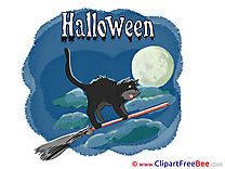 Clouds Cat Broom Night Pics Halloween Illustration
