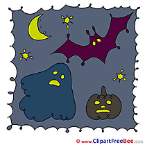 Spook Pumpkin Bat Moon printable Illustrations Halloween