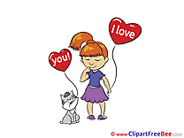 Cat Girl Balloons free Illustration Hearts