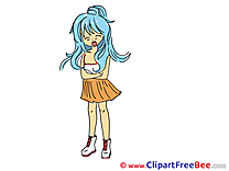 Blue Hair Girl Anime Clipart free Illustrations
