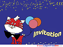 Balloons Cat Wishes Invitations Greeting Cards