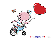 Piggy Bicycle printable Illustrations Valentine's Day